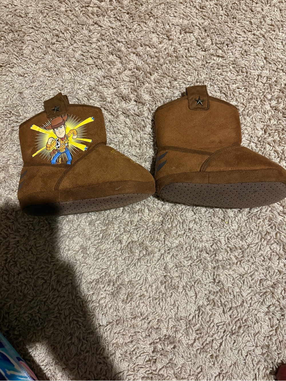 Kids Brown Cowboy Boot Slippers with Character Graphic